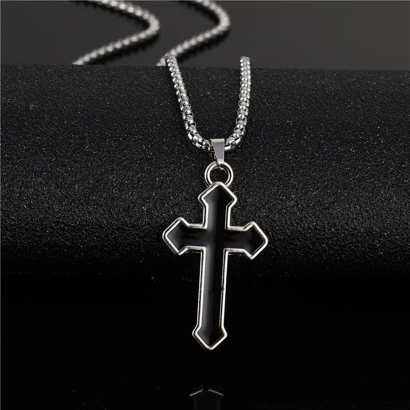 Stainless Steel Chain Black Cross Necklace