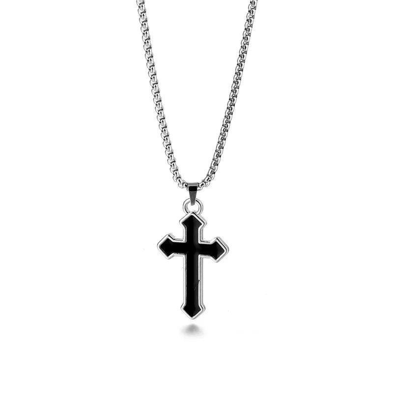 Stainless Steel Chain Black Cross Necklace