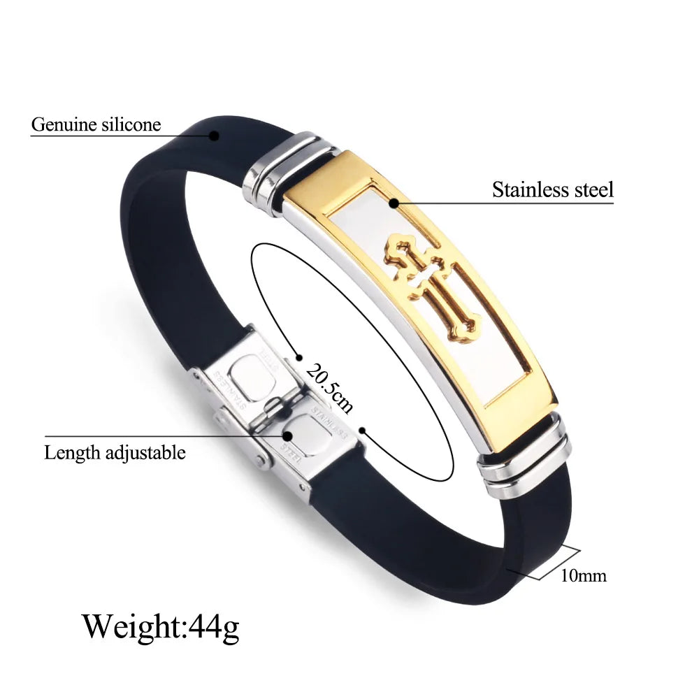 Stainless Steel Cross Silicone Bracelet