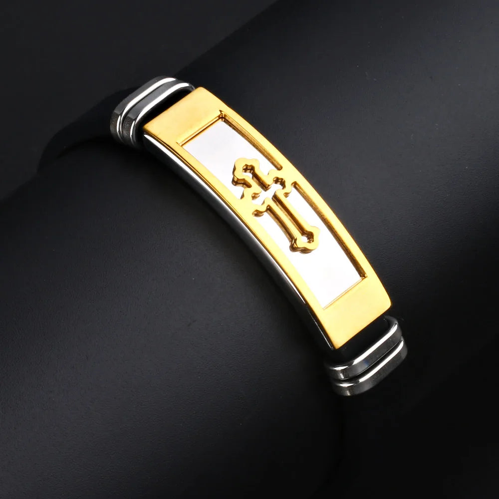 Stainless Steel Cross Silicone Bracelet