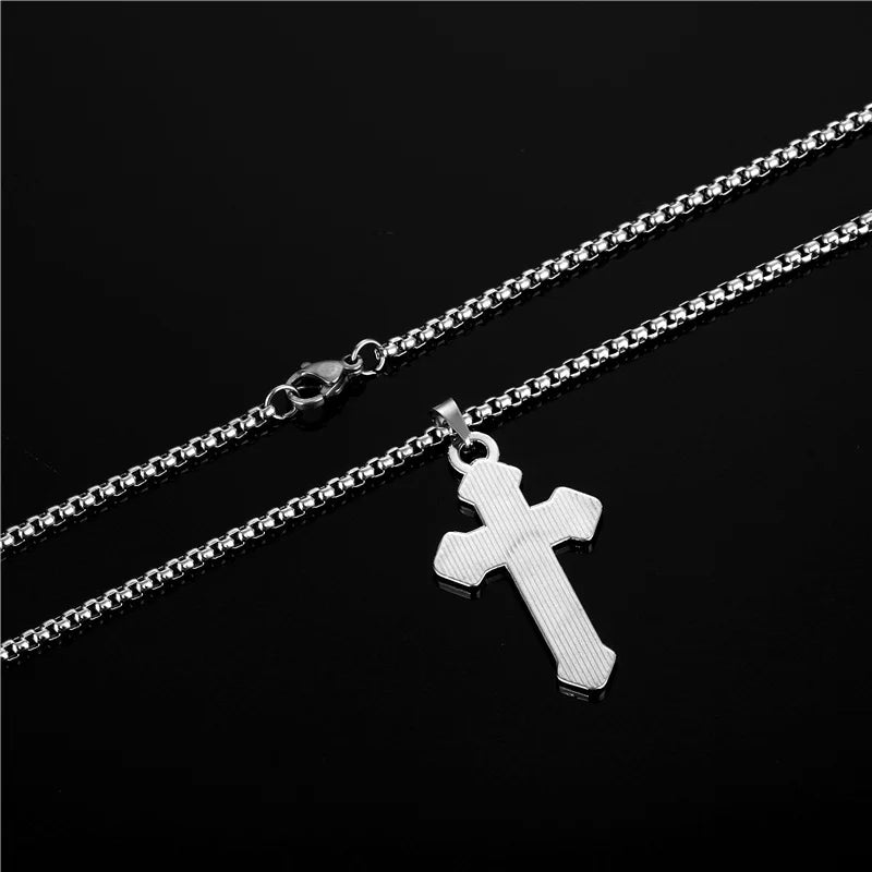 Stainless Steel Chain Black Cross Necklace