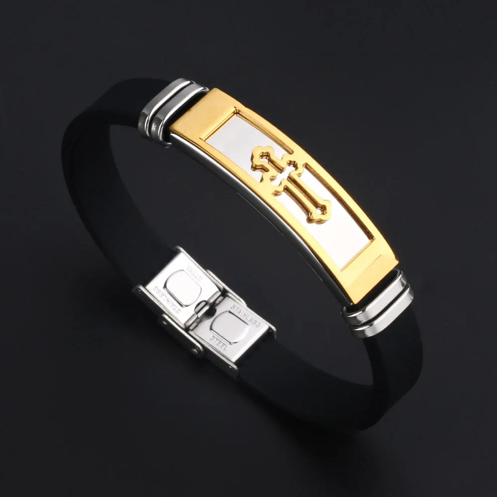 Stainless Steel Cross Silicone Bracelet