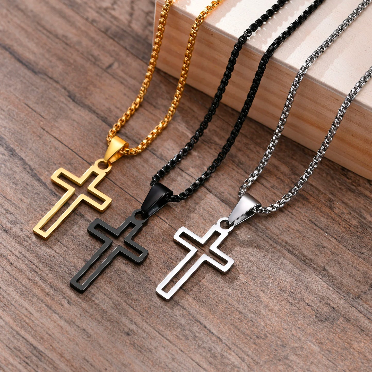 Casual Hollow Cross Necklaces for Men Boys,Waterproof Stainless Steel Cross Pendant Necklace,Religious Faith Prayer Jewelry Gift