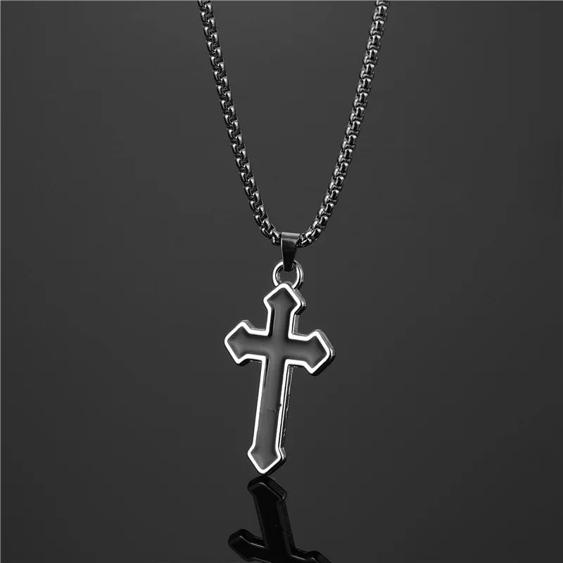 Stainless Steel Chain Black Cross Necklace
