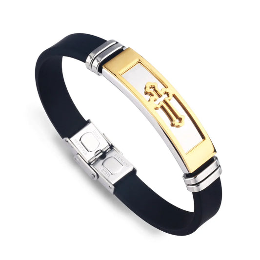 Stainless Steel Cross Silicone Bracelet