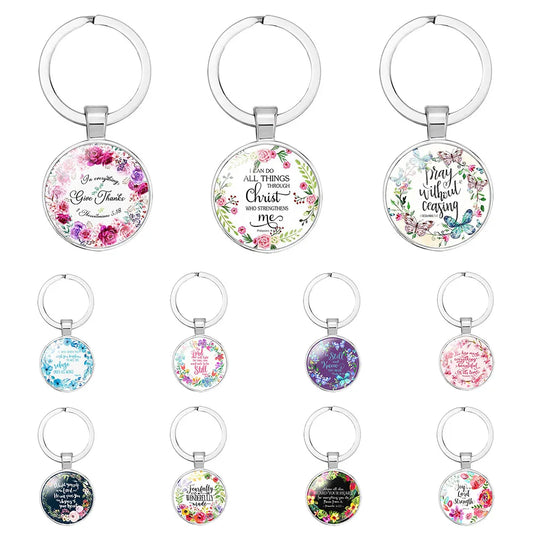 Give Thanks With A Grateful Heart Bible Verses Keychain Glass Scripture Quote Jewelry Christian Faith Keyring Thanksgiving Gifts