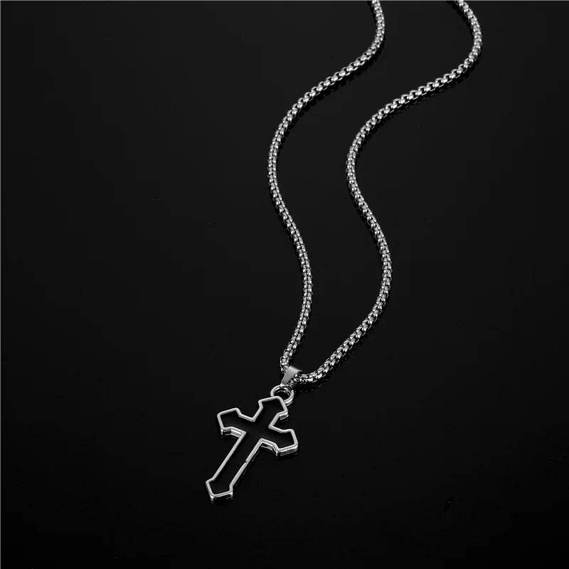 Stainless Steel Chain Black Cross Necklace
