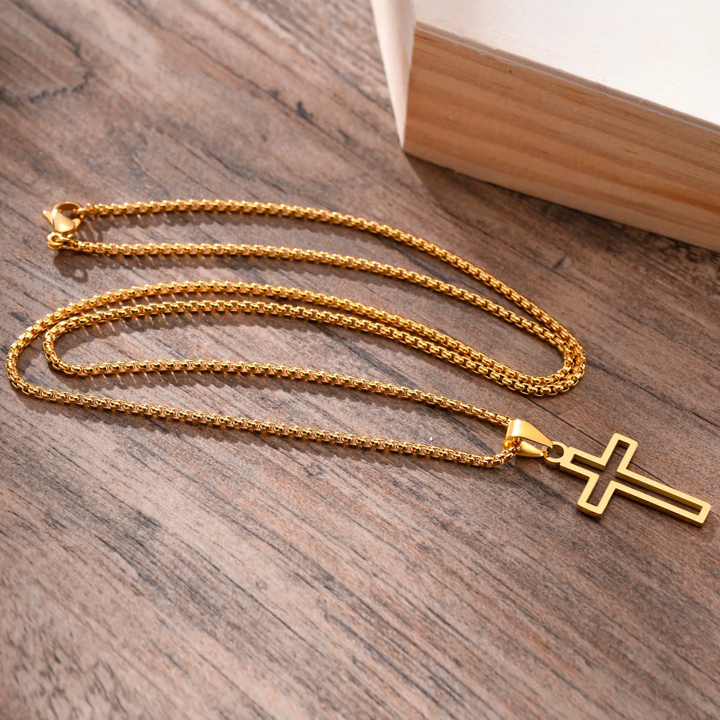 Casual Hollow Cross Necklaces for Men Boys,Waterproof Stainless Steel Cross Pendant Necklace,Religious Faith Prayer Jewelry Gift