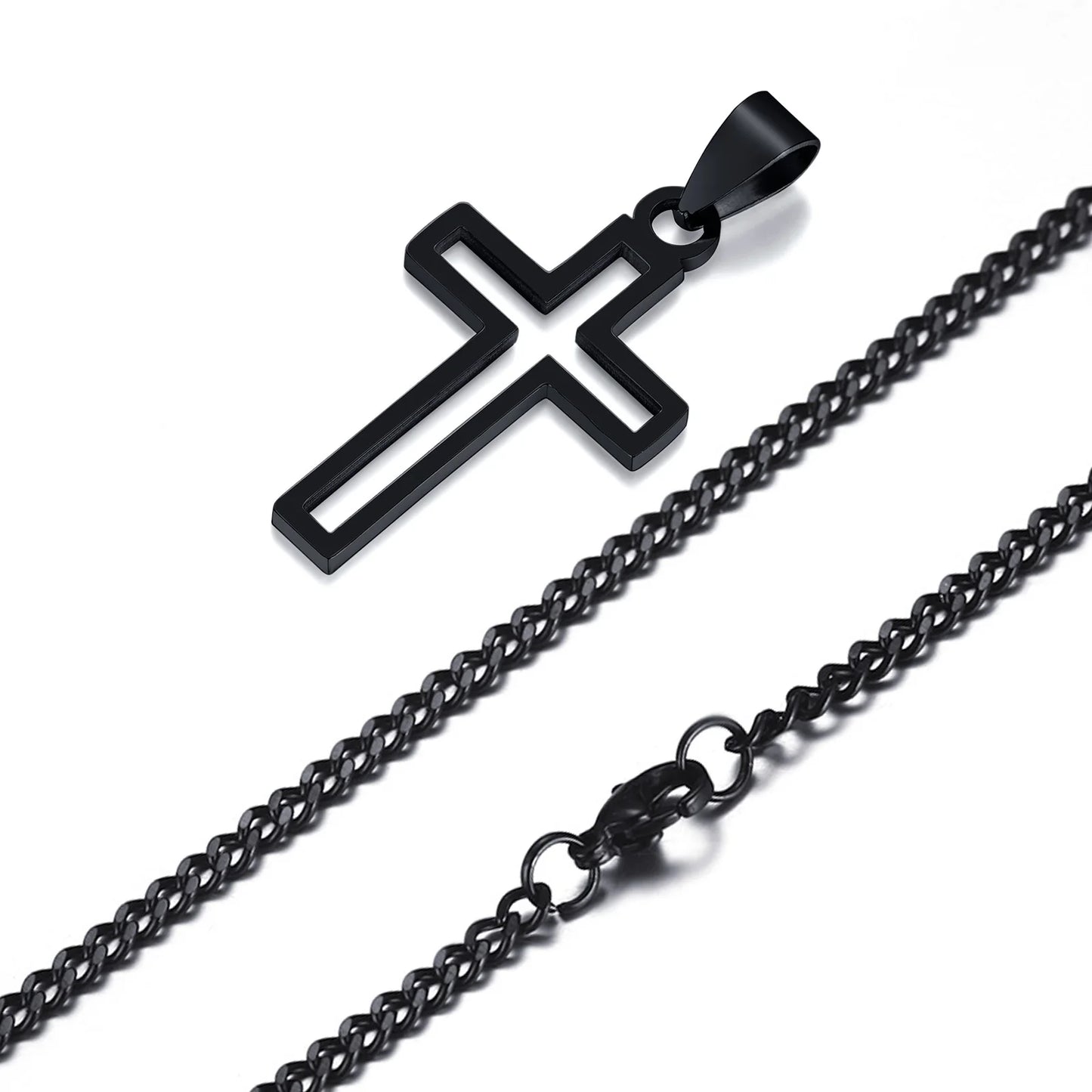 Casual Hollow Cross Necklaces for Men Boys,Waterproof Stainless Steel Cross Pendant Necklace,Religious Faith Prayer Jewelry Gift