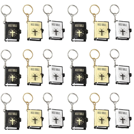 2025 New 10Pcs Bible Keychain Fervent Prayer Bibles Miniature Real Bible Key Chains Handbag Pendant Church Memorial Gift