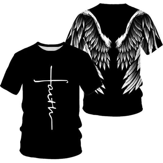 Angel Wings Cross 3D Printed T Shirt Men Women Fashion Cool And Fun Short Sleeve T Shirt