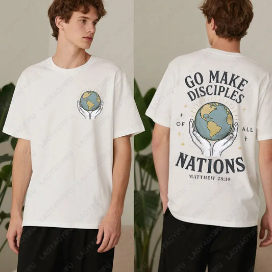 Go Make Disciples Bundle Printing Tshirt Retro Christian Men's Woman's Bible Cotton Shirt Minimal Christian Dad Graphic T Shirts