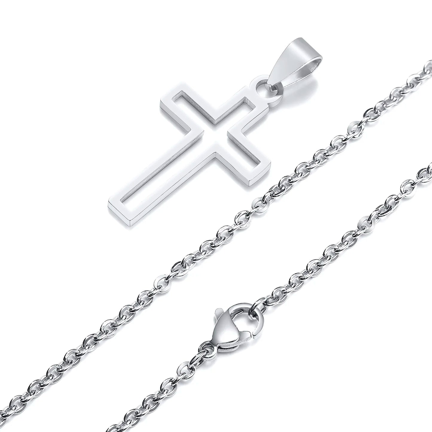 Casual Hollow Cross Necklaces for Men Boys,Waterproof Stainless Steel Cross Pendant Necklace,Religious Faith Prayer Jewelry Gift