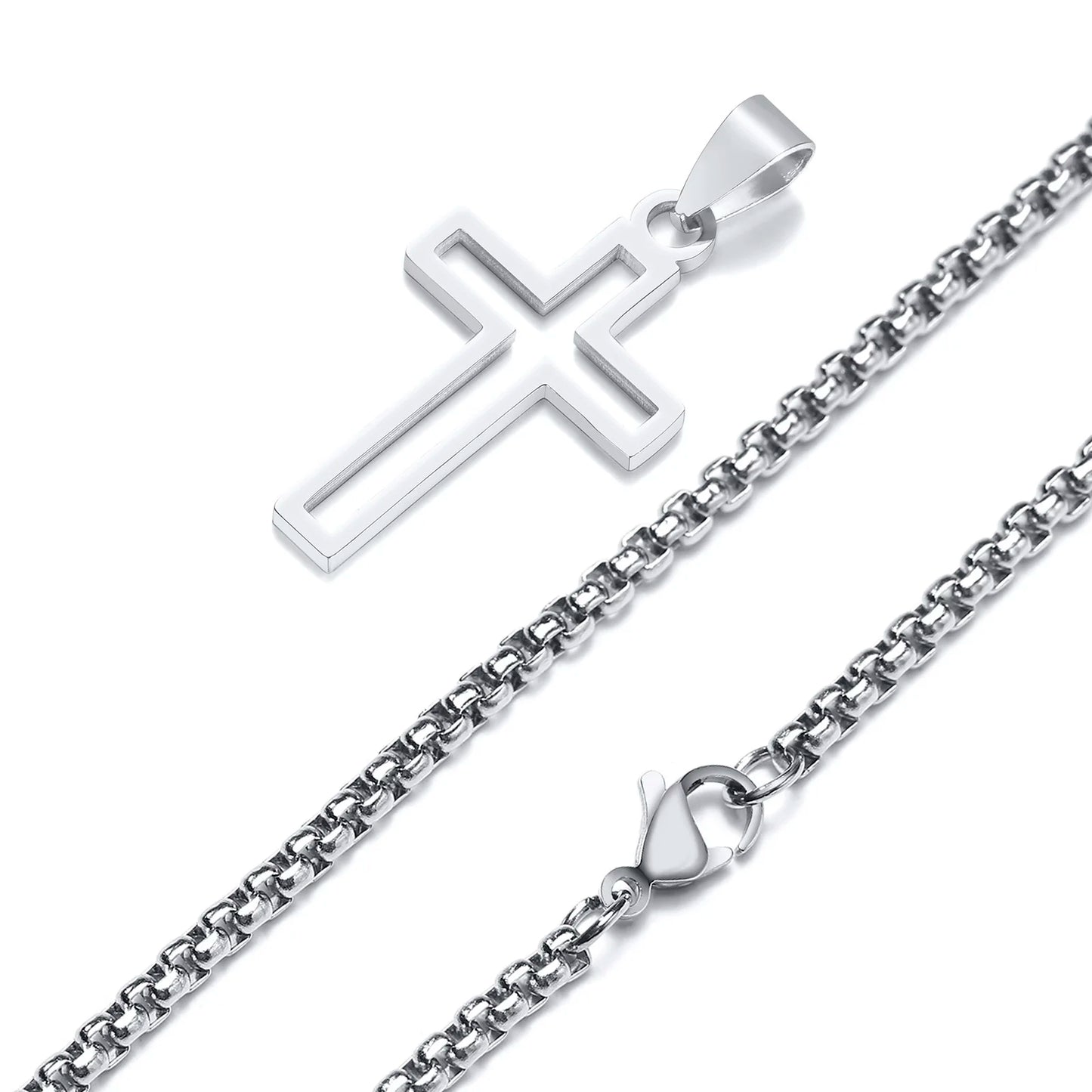 Casual Hollow Cross Necklaces for Men Boys,Waterproof Stainless Steel Cross Pendant Necklace,Religious Faith Prayer Jewelry Gift