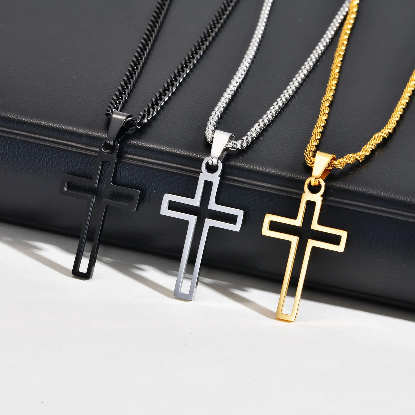 Casual Hollow Cross Necklaces for Men Boys,Waterproof Stainless Steel Cross Pendant Necklace,Religious Faith Prayer Jewelry Gift