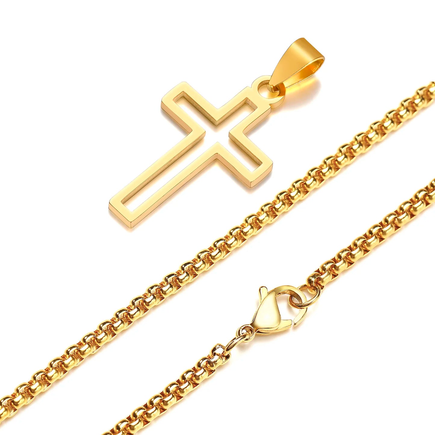 Casual Hollow Cross Necklaces for Men Boys,Waterproof Stainless Steel Cross Pendant Necklace,Religious Faith Prayer Jewelry Gift