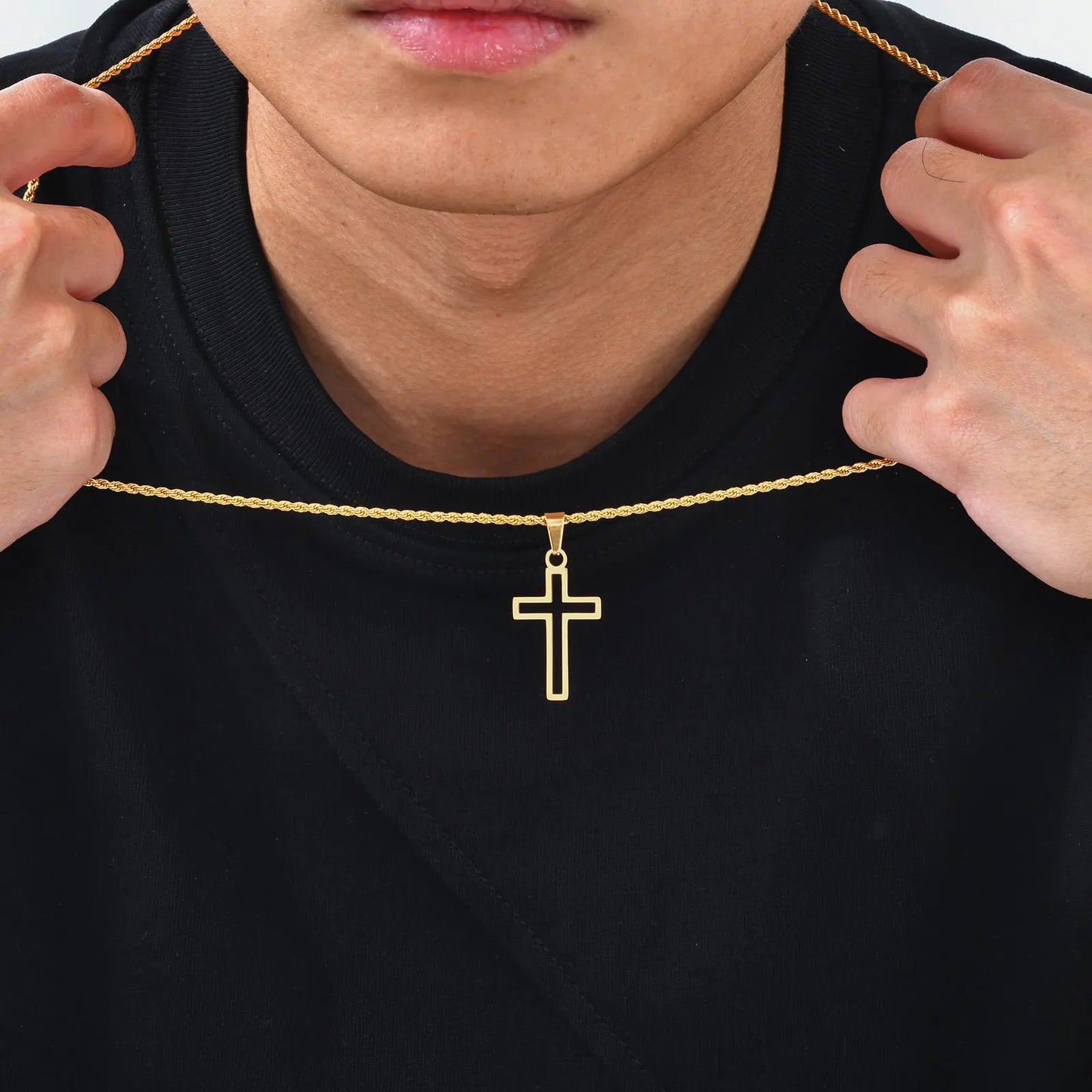 Casual Hollow Cross Necklaces for Men Boys,Waterproof Stainless Steel Cross Pendant Necklace,Religious Faith Prayer Jewelry Gift