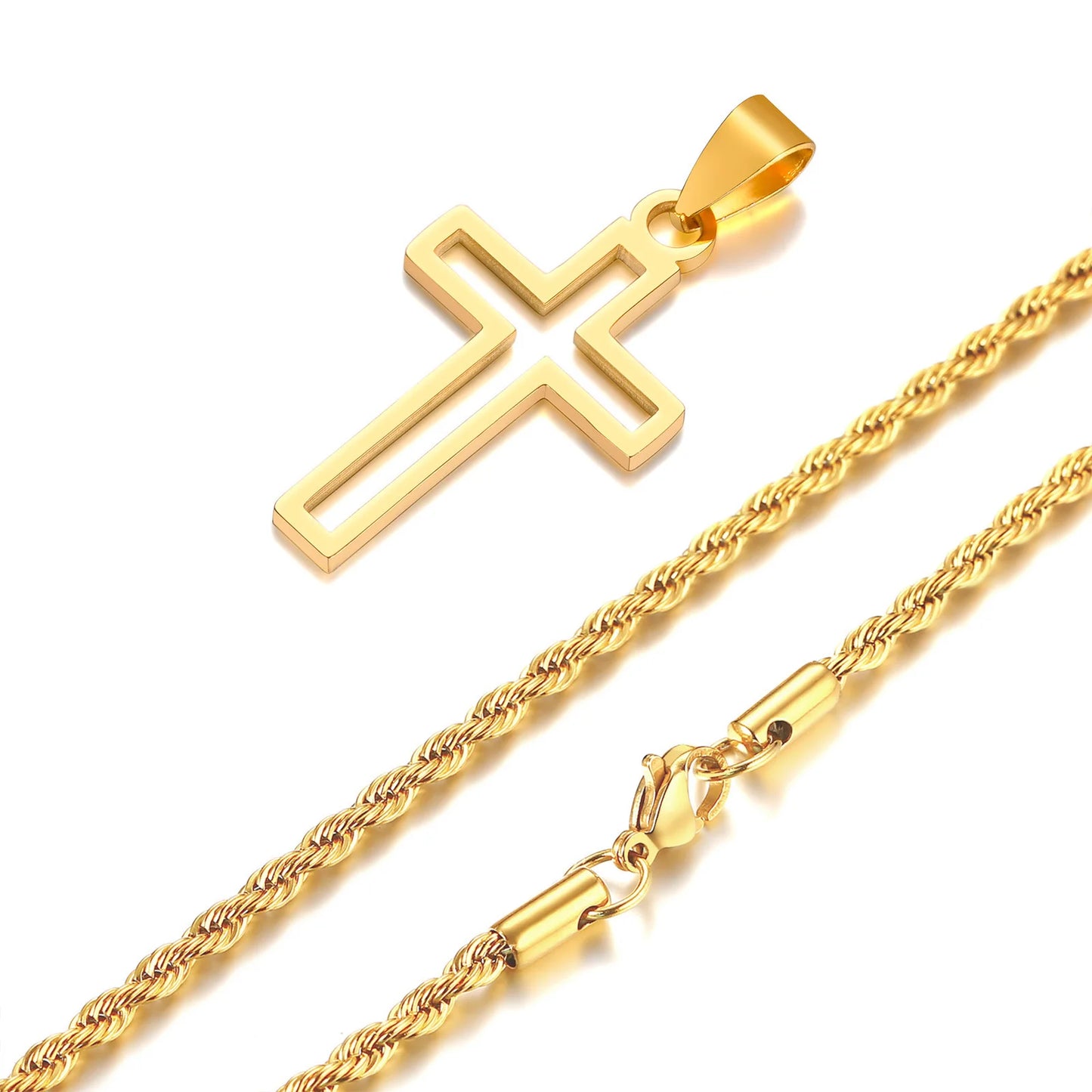 Casual Hollow Cross Necklaces for Men Boys,Waterproof Stainless Steel Cross Pendant Necklace,Religious Faith Prayer Jewelry Gift