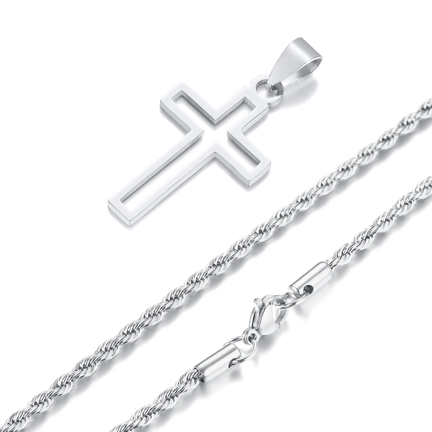 Casual Hollow Cross Necklaces for Men Boys,Waterproof Stainless Steel Cross Pendant Necklace,Religious Faith Prayer Jewelry Gift