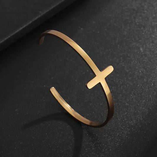 Retro Stainless Steel Christian Cross Cuff Bracelet for Men and Women Praying Catholic Religious Amulet Lucky Jewelry Gift
