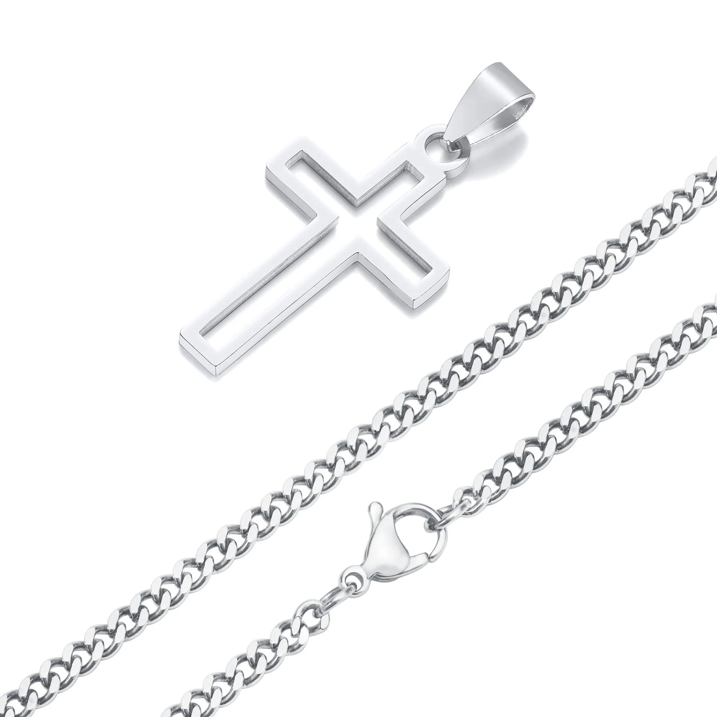 Casual Hollow Cross Necklaces for Men Boys,Waterproof Stainless Steel Cross Pendant Necklace,Religious Faith Prayer Jewelry Gift