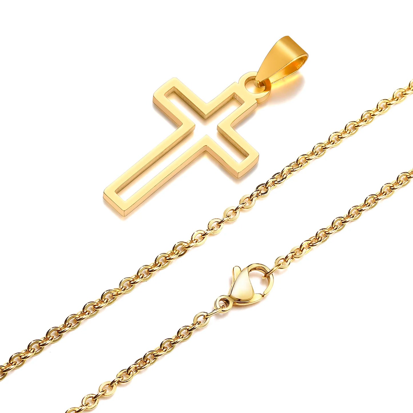 Casual Hollow Cross Necklaces for Men Boys,Waterproof Stainless Steel Cross Pendant Necklace,Religious Faith Prayer Jewelry Gift