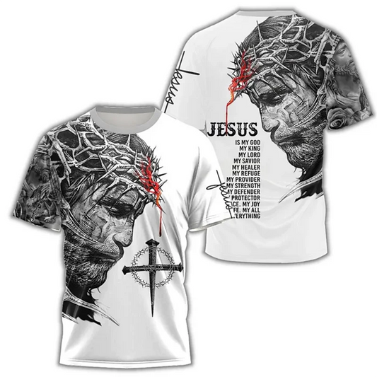 Christian Jesus Pattern T-Shirt Men Religious Believe 3D Printed T Shirts Unisex Short Sleeve Fashion Casual Streetwear Tee Top