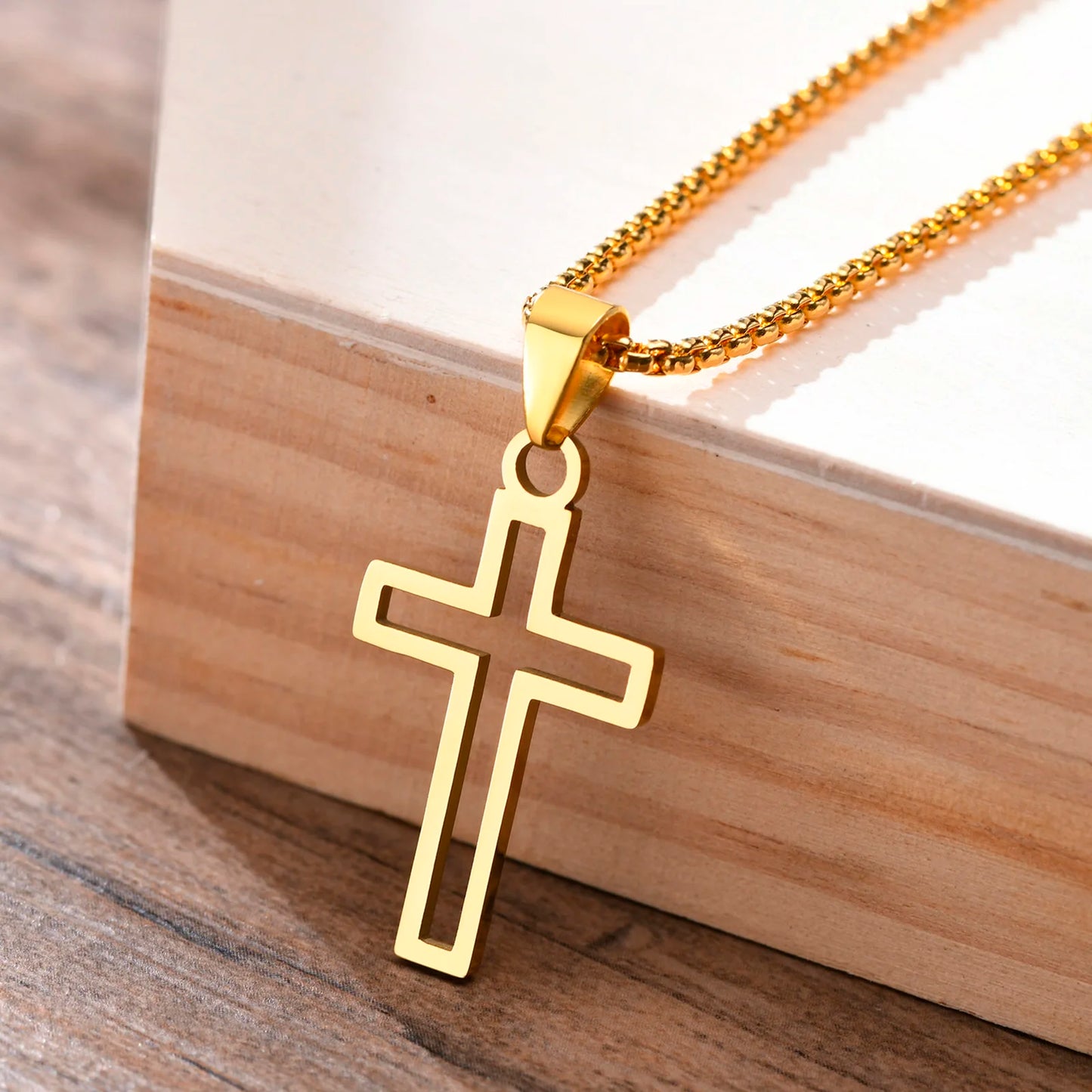 Casual Hollow Cross Necklaces for Men Boys,Waterproof Stainless Steel Cross Pendant Necklace,Religious Faith Prayer Jewelry Gift