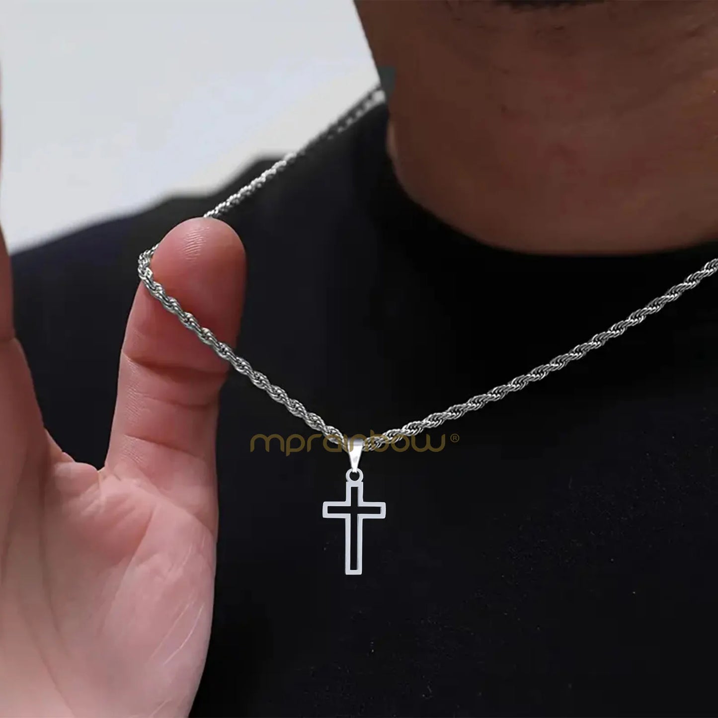 Casual Hollow Cross Necklaces for Men Boys,Waterproof Stainless Steel Cross Pendant Necklace,Religious Faith Prayer Jewelry Gift