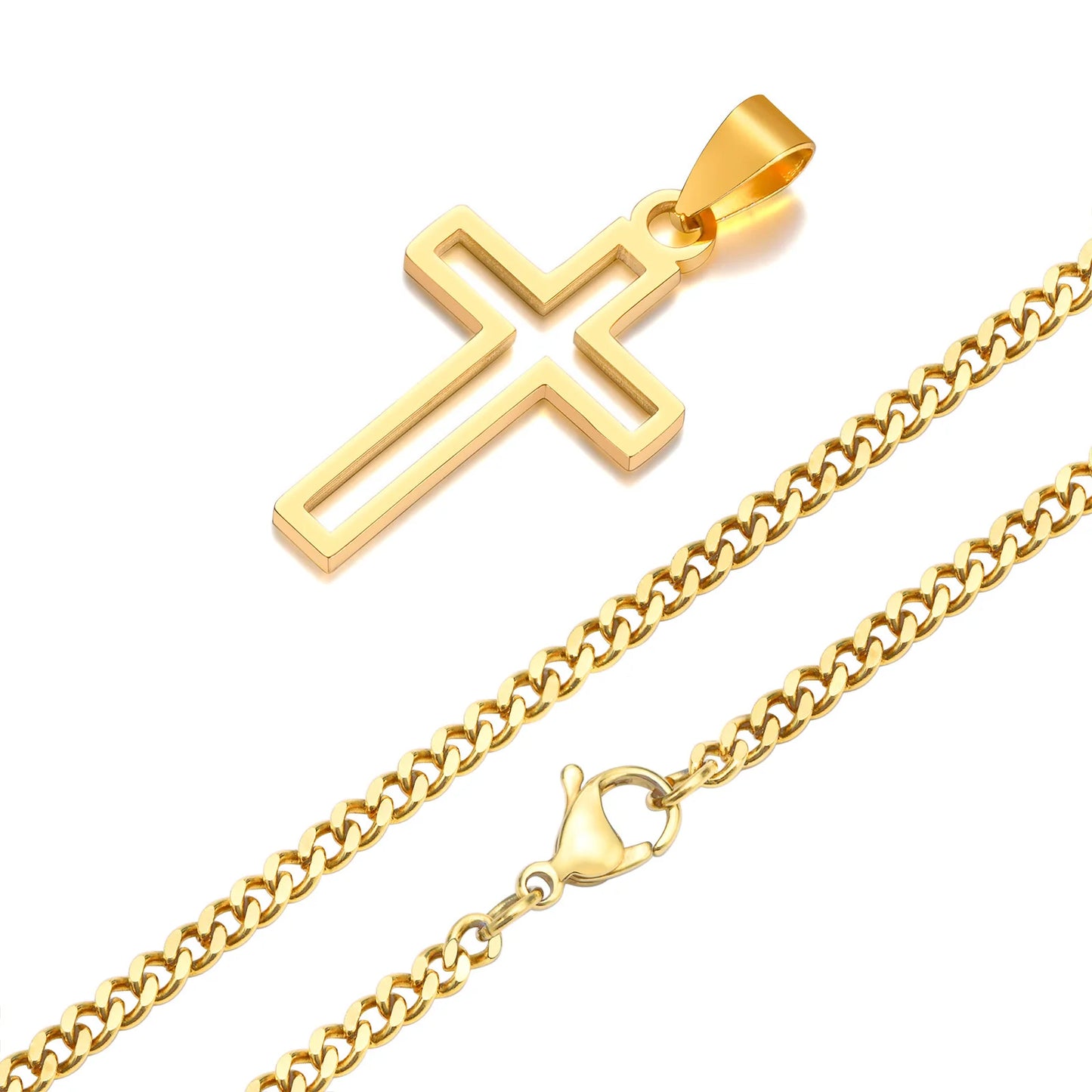 Casual Hollow Cross Necklaces for Men Boys,Waterproof Stainless Steel Cross Pendant Necklace,Religious Faith Prayer Jewelry Gift